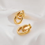 Gold Chunky Earrings for Women Geometric Knot Link Drop Dangle Earrings 14K Gold Plated Statement Earrings Trendy Gold Jewelry