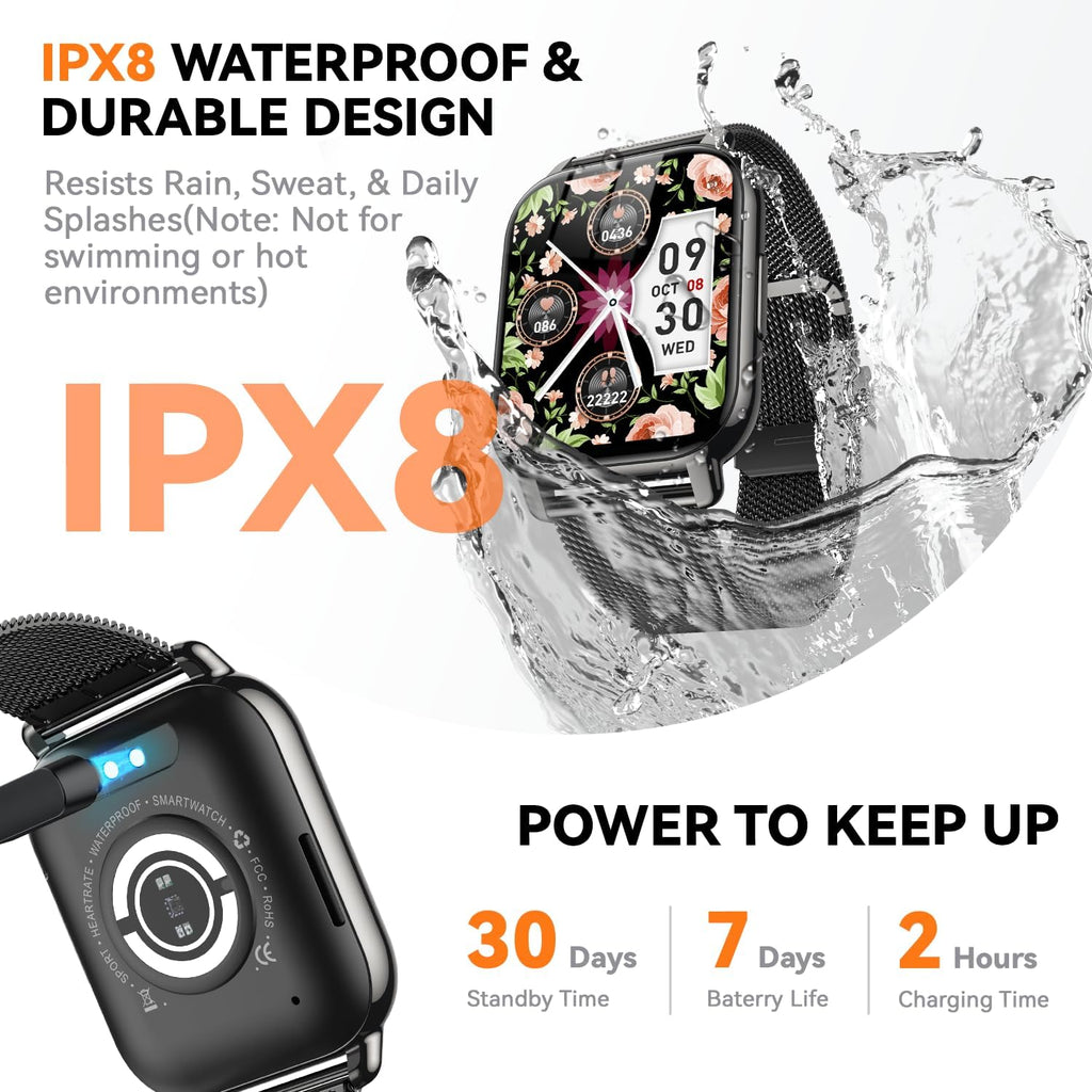 Smart Watch for Women (3 Bands), 1.85'' HD Fitness Tracker with Bluetooth Calls, IPX8 Waterproof Smartwatch for Android iPhone, 112+ Sport Modes, Heart Rate & Breathing Rate Sleep Monitor, Black