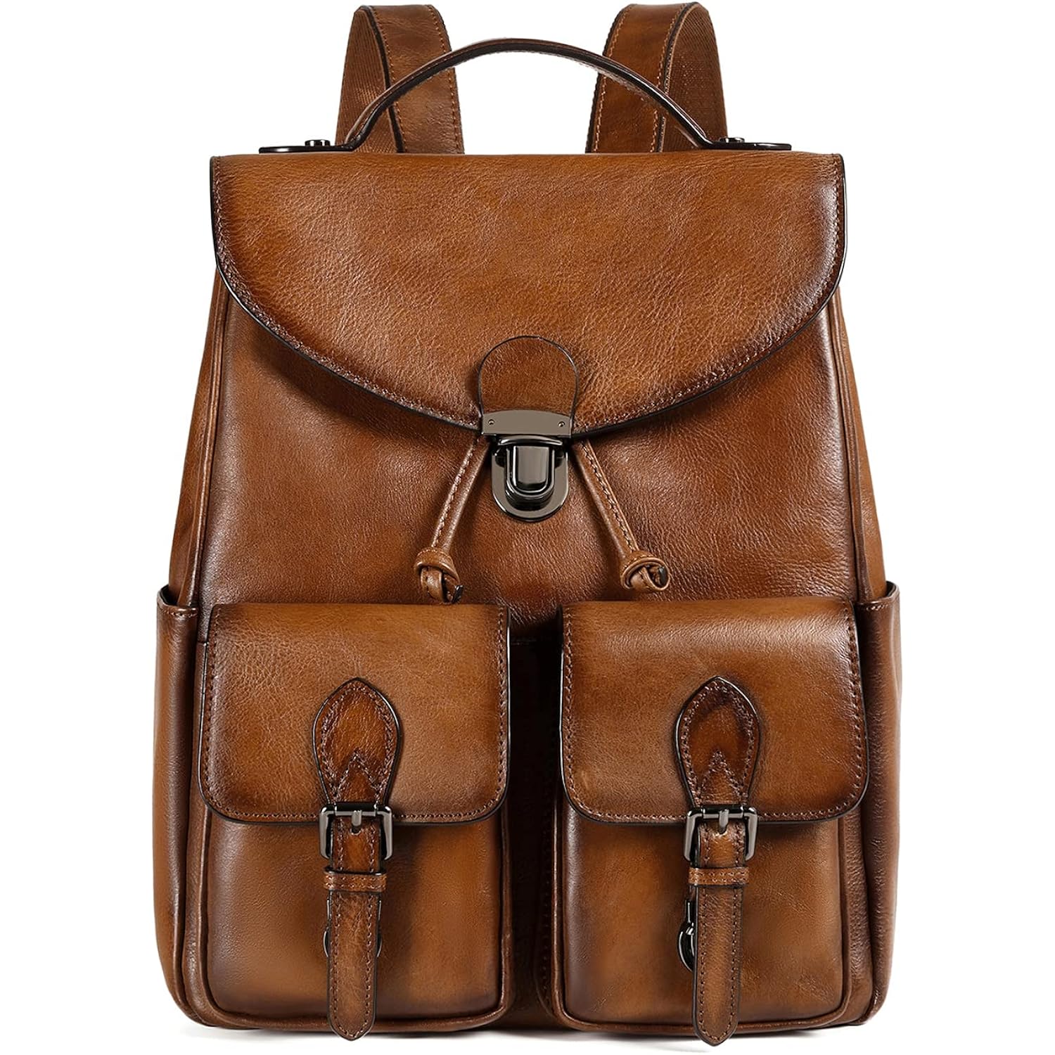 Women Vintage Genuine Leather Backpack Purse Fashion Rucksack Practical And Stylish Retro Daypack Bag (Brown)