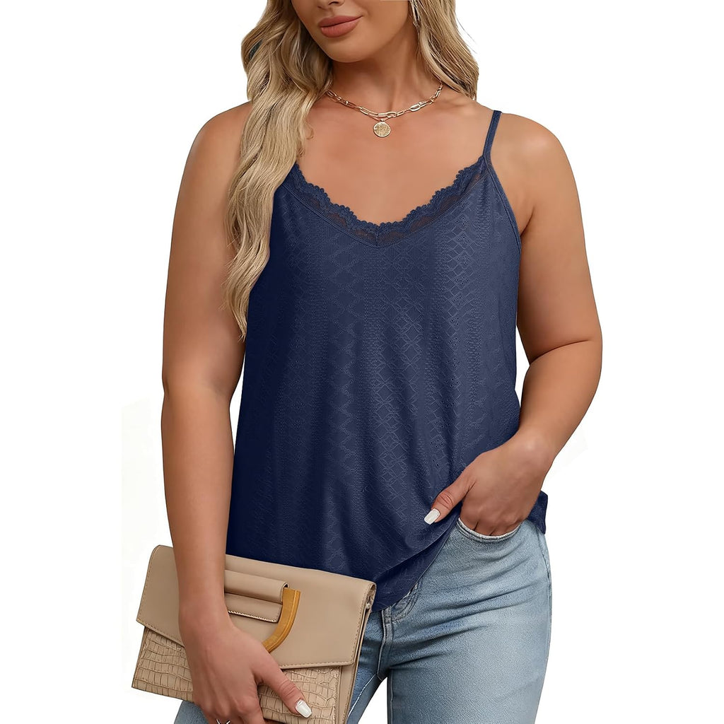 Eytino Plus Size Tank Tops For Women Summer Casual Spaghetti Strap Sleeveless Camisole Shirts(1X-5X)