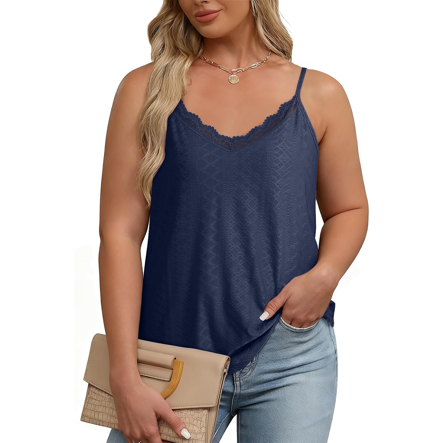 Eytino Plus Size Tank Tops For Women Summer Casual Spaghetti Strap Sleeveless Camisole Shirts(1X-5X)