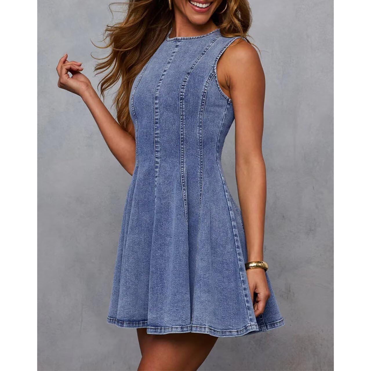 Kdf Denim Dress For Women Sleeveless Babydoll Tank Jean Dress Slim Fit A-Line Summer Dresses For Women 2026