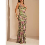 Floerns Women'S Floral Cowl Neck Halter Dress Sleeveless Split Ruffle Vacation Maxi Dresses