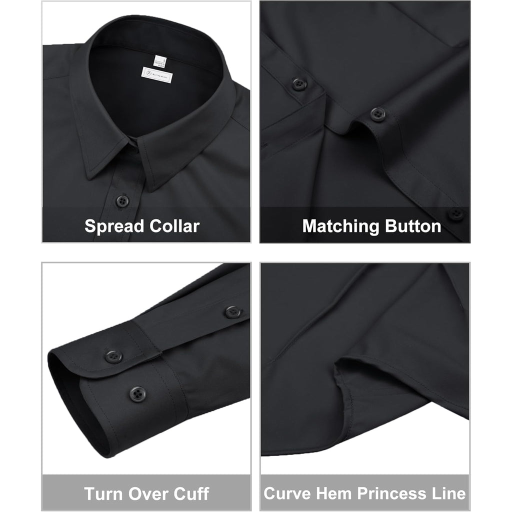Womens Classic-Fit Dress Shirts Long Sleeve Button Down Wrinkle-Free Stretch Solid Casual Work Office Blouse Top