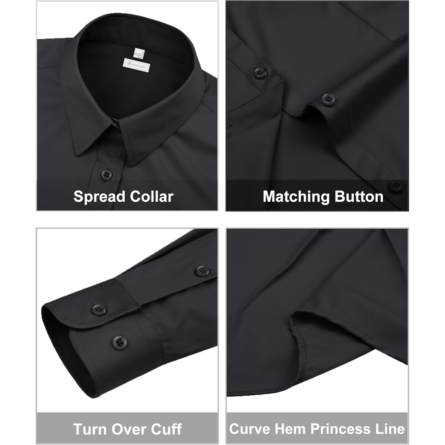 Womens Classic-Fit Dress Shirts Long Sleeve Button Down Wrinkle-Free Stretch Solid Casual Work Office Blouse Top