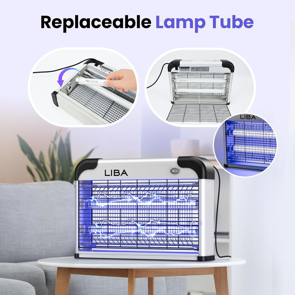 Liba Bug Zapper 2800V Indoor, With 2 Extra Replacement Bulbs | 2800V Grid Kills Flies And Mosquitoes, Removable Washable Tray, Indoor Insect Killer, Easy-To-Clean