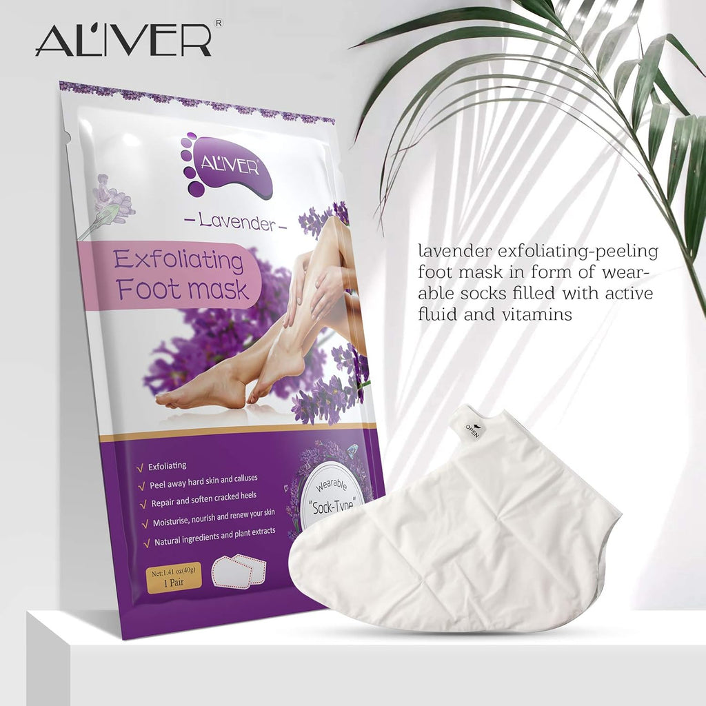 ALIVER Foot Peeling Mask - 5 Pack, Exfoliating Mask Make Feet Baby Soft, Foot Mask for Dry Cracked Skin, Peeling Away Dead Skin, Calluses - Lavender