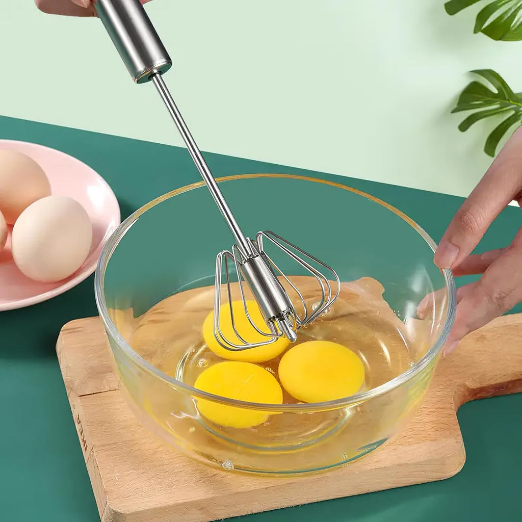 Stainless Steel Semi-Automatic Whisk,Egg Whisk Hand Push Rotary Blender | Versatile Hand Push Mixer Stirrer Tool,For Cooking Kitchen Home Egg Milk,10 Inches