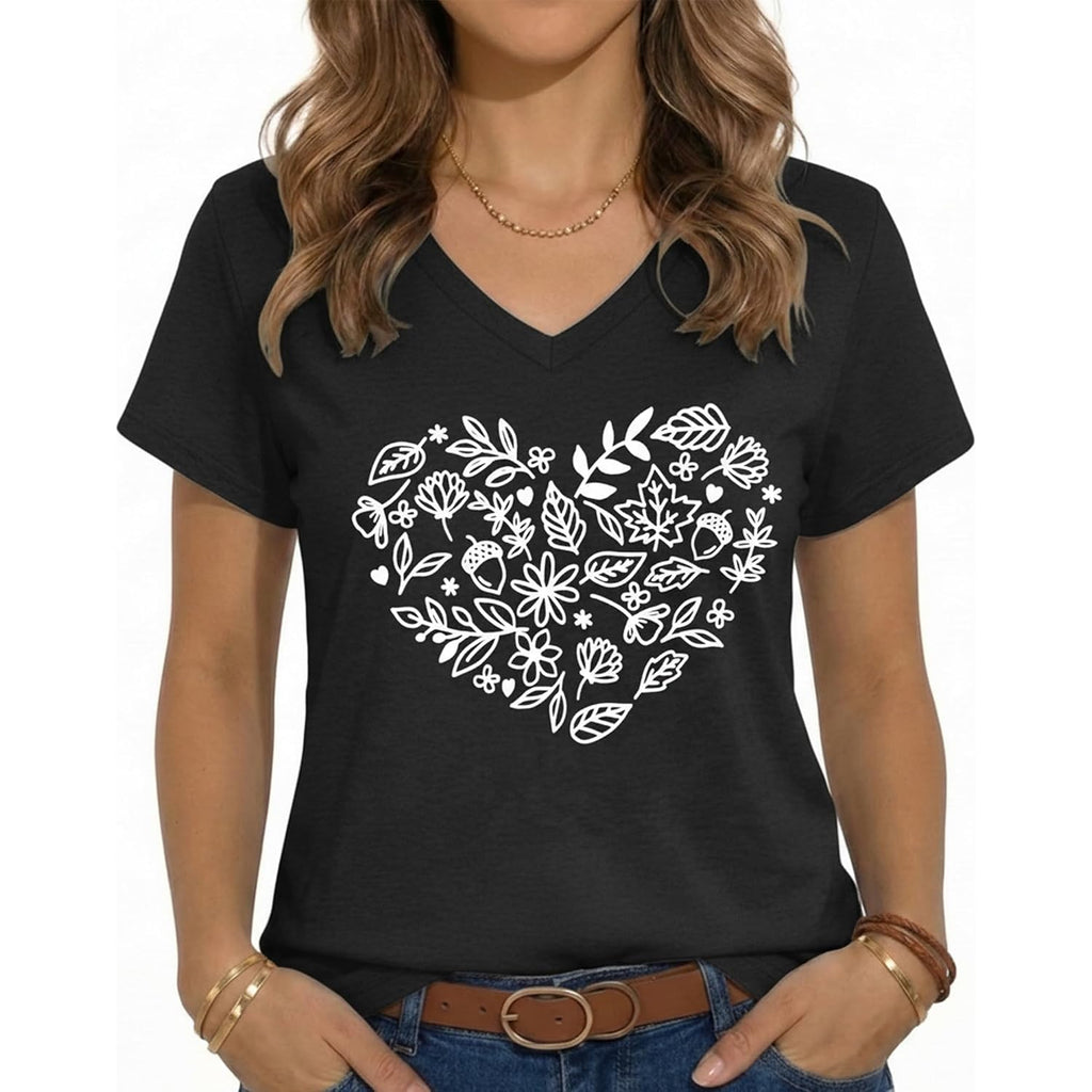 JILUVIN Womens T Shirt Graphic Tees Summer V Neck Short Sleeve Basic Tunic Top 2026 Z-black Heart Pattern