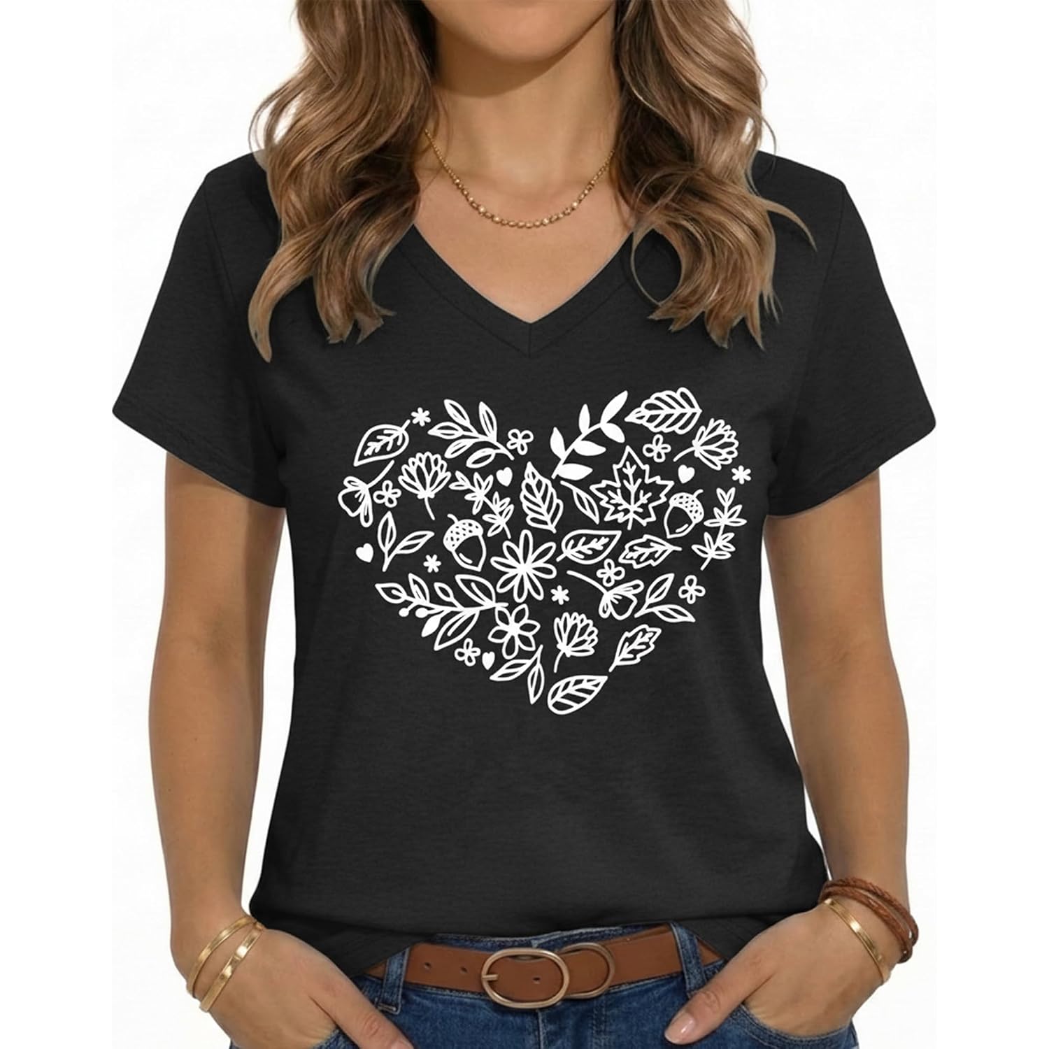 JILUVIN Womens T Shirt Graphic Tees Summer V Neck Short Sleeve Basic Tunic Top 2026 Z-black Heart Pattern