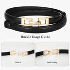 WERFORU 2 Pack Women Skinny Belt Thin Waist Belt for Pants Leather Belt with Gold Buckle for Jeans Dress,0.6" width