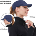 GADIEMKENSD Women's Winter Reflective Fleece Ponytail Hat with Drop Down Ear Warmer Navy