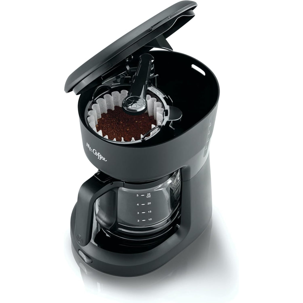 Mr. Coffee Mini Brew 5-Cup Coffee Maker with Auto-Pause & Ergonomic Carafe, Brews up to 25oz of Coffee, Perfect for Home & Office Use, Black