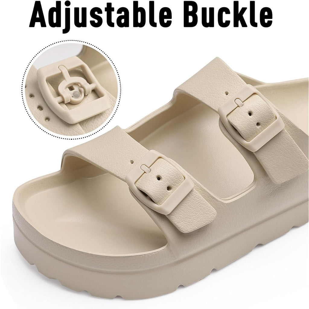 Goosecret Women'S Comfortable Arch Support Walking Platform Sandals | Lightweight Chunky Slip-On Foam Slides With Adjustable Buckle, Sandals For Beach And Daily Wear