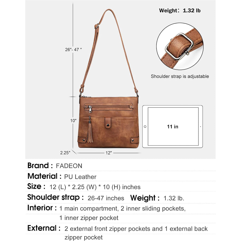 Large Crossbody Purses For Women Crossbody Bag, Designer Leather Cross Body Purses Multi Pocket Shoulder Bag