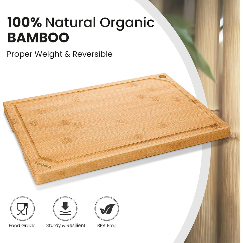 Hiware Extra Large 18" X 12" Bamboo Cutting Board For Kitchen, Heavy Duty Wood Cutting Board With Juice Groove, 100% Organic Bamboo, Pre Oiled