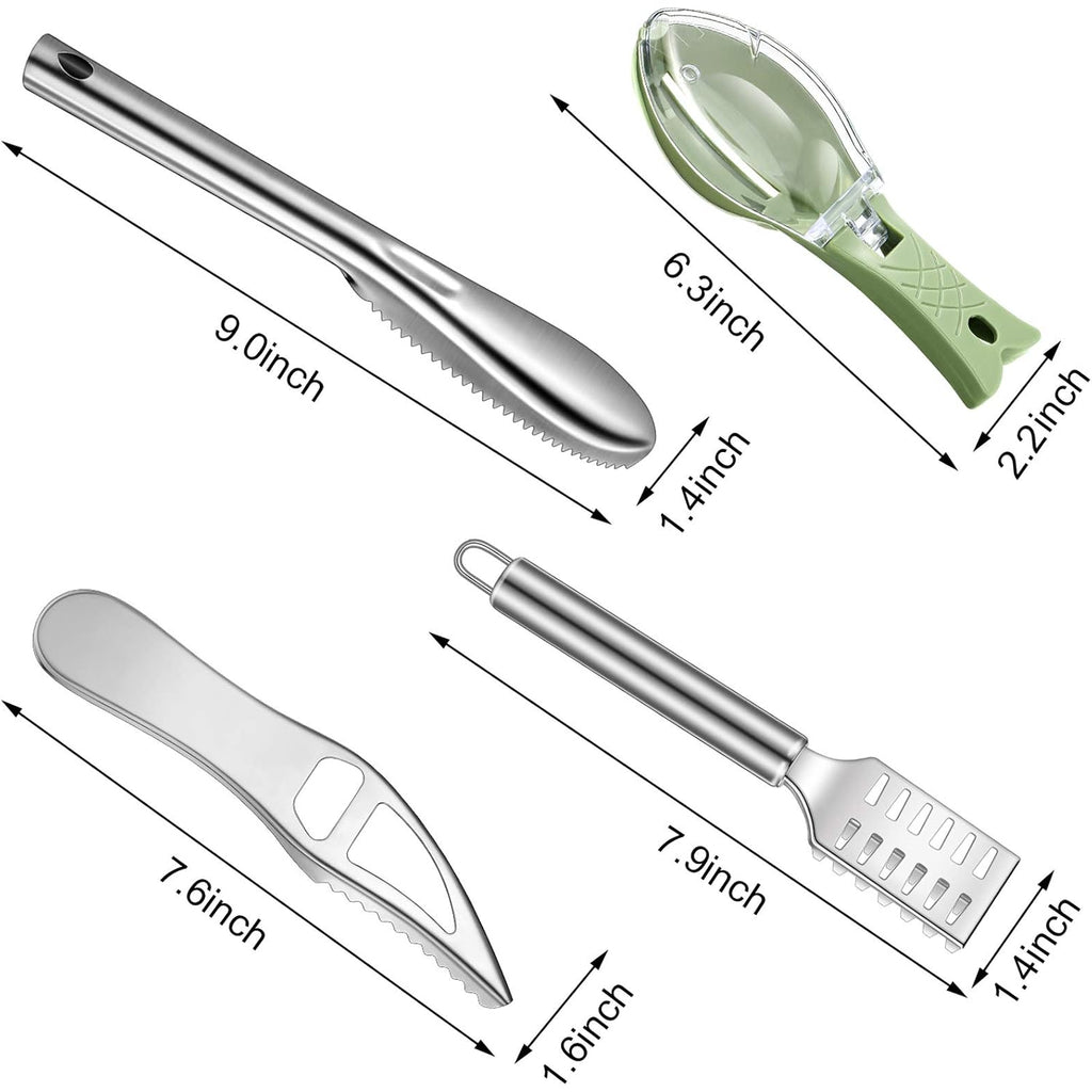 Honoson 4 Pcs Stainless Steel Fish Scale Remover Scaler With Bottle Opener | Fish Skin Peeler, Descaler Cleaner, Stainless Steel Blade, 4 Pack Kitchen Fish Cleaning Tool