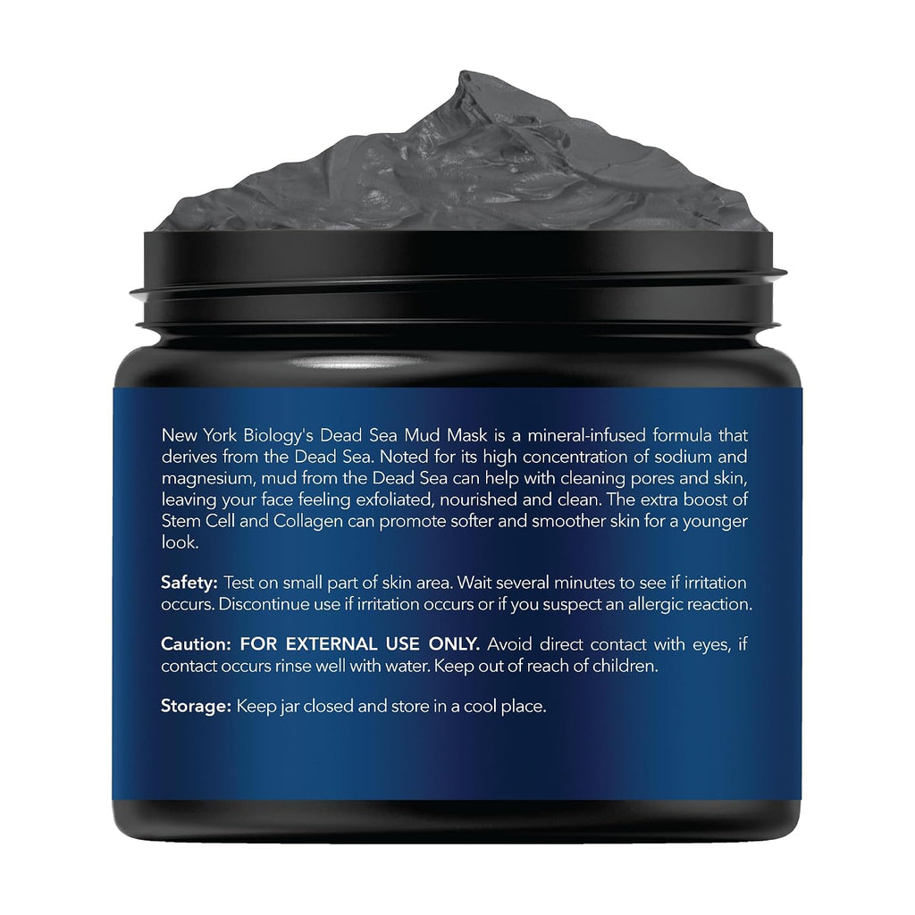 New York Biology Dead Sea Mud Mask For Face, Body | With Stem Cell And Collagen | Spa Quality Pore Refiner For Oily Skin | Natural Skincare For Women, Men | Tighten Skin | 4 Oz