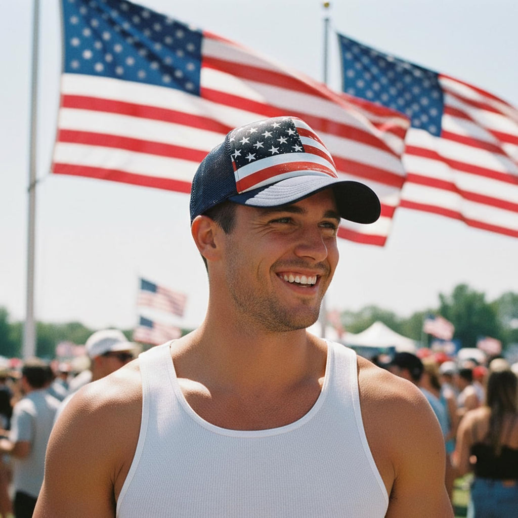 Veracco American Flag Trucker Hat Cap Mesh Back with Adjustable Snapback Strap 4th of July USA Trucker Cap Navy
