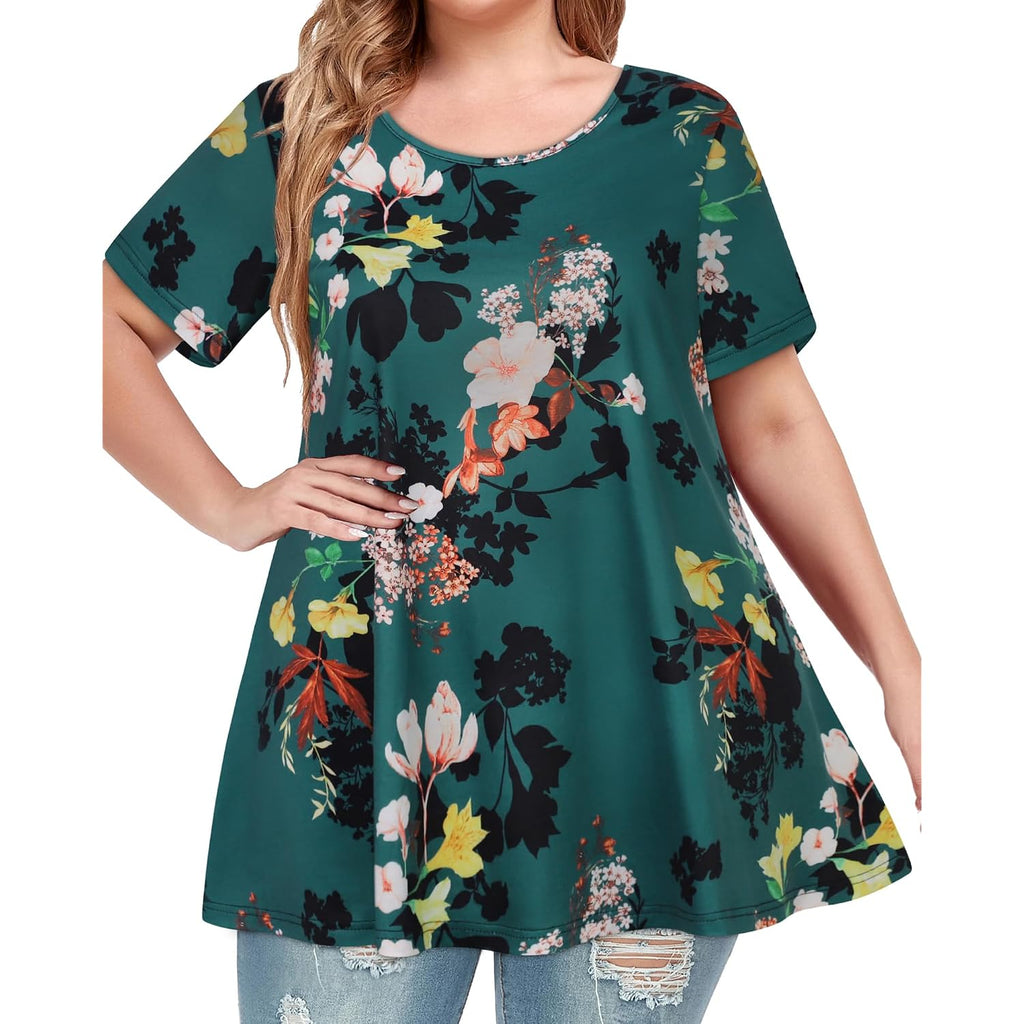 Plus Size Tops for Women Tunic Floral Casual Short Sleeves T Shirts Flowy Blouses 2026