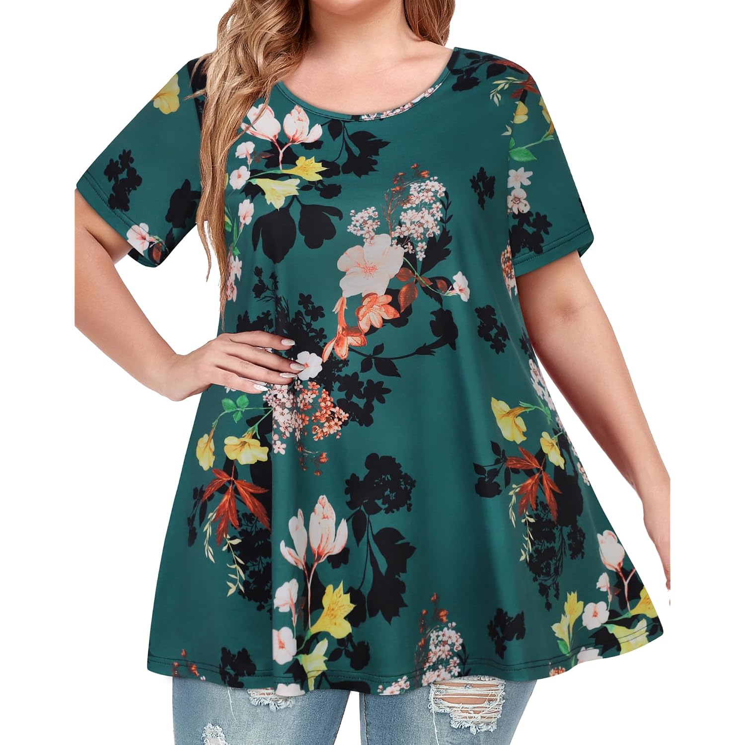 Plus Size Tops for Women Tunic Floral Casual Short Sleeves T Shirts Flowy Blouses 2026