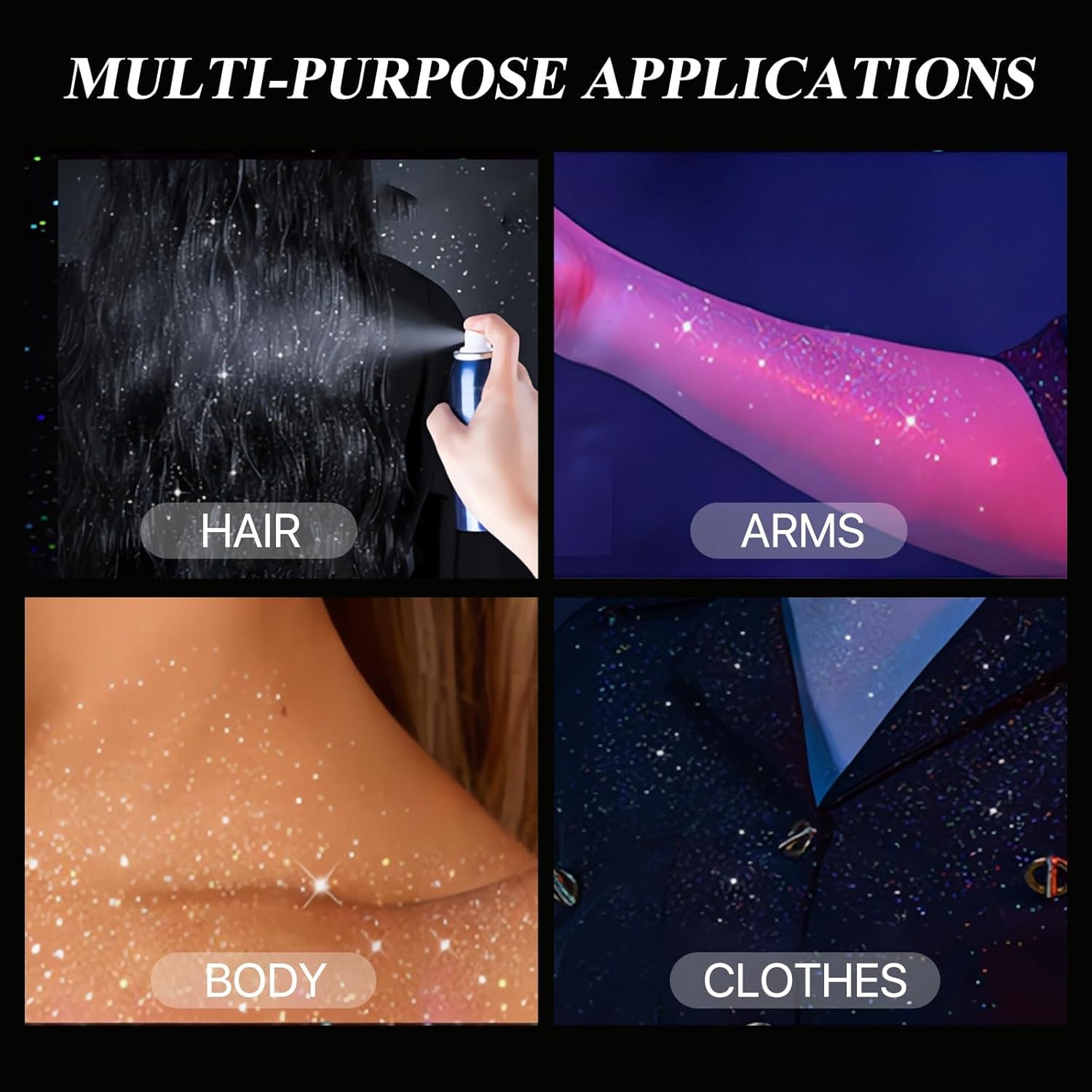 HANYWIL Holographic Body Glitter Spray-Waterproof Long-Lasting Shimmer for Hair,Skin & Clothes,Quick-Dry Sparkle for Concerts,Festivals,Weddings,Stage Makeup,Easy Wash Off,2.11 Fl Oz