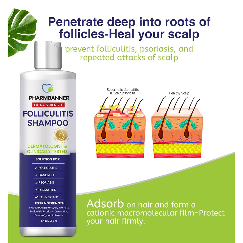 Pharmbanner Anti-Fungal Shampoo For Folliculitis, Seborrheic Dermatitis, Scalp Psoriasis - Relieves Itchy & Dry Scalp