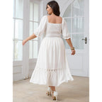 Scomchic Women'S Plus Size Boho Maxi Dress Short Sleeve Square Neck Smocked Flowy A-Line Lace Trim Wedding Guest Dresses
