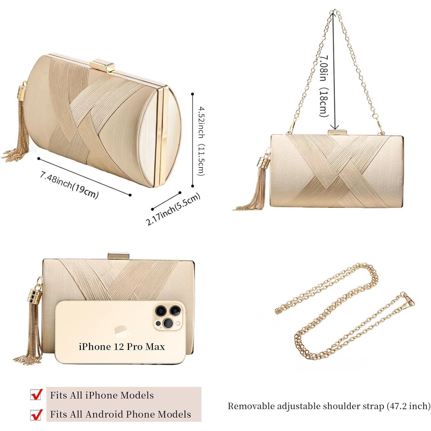Clutch Purses For Women Tassel Evening Clutch bag Cross Body & Shoulder Bag For Wedding Night out Party