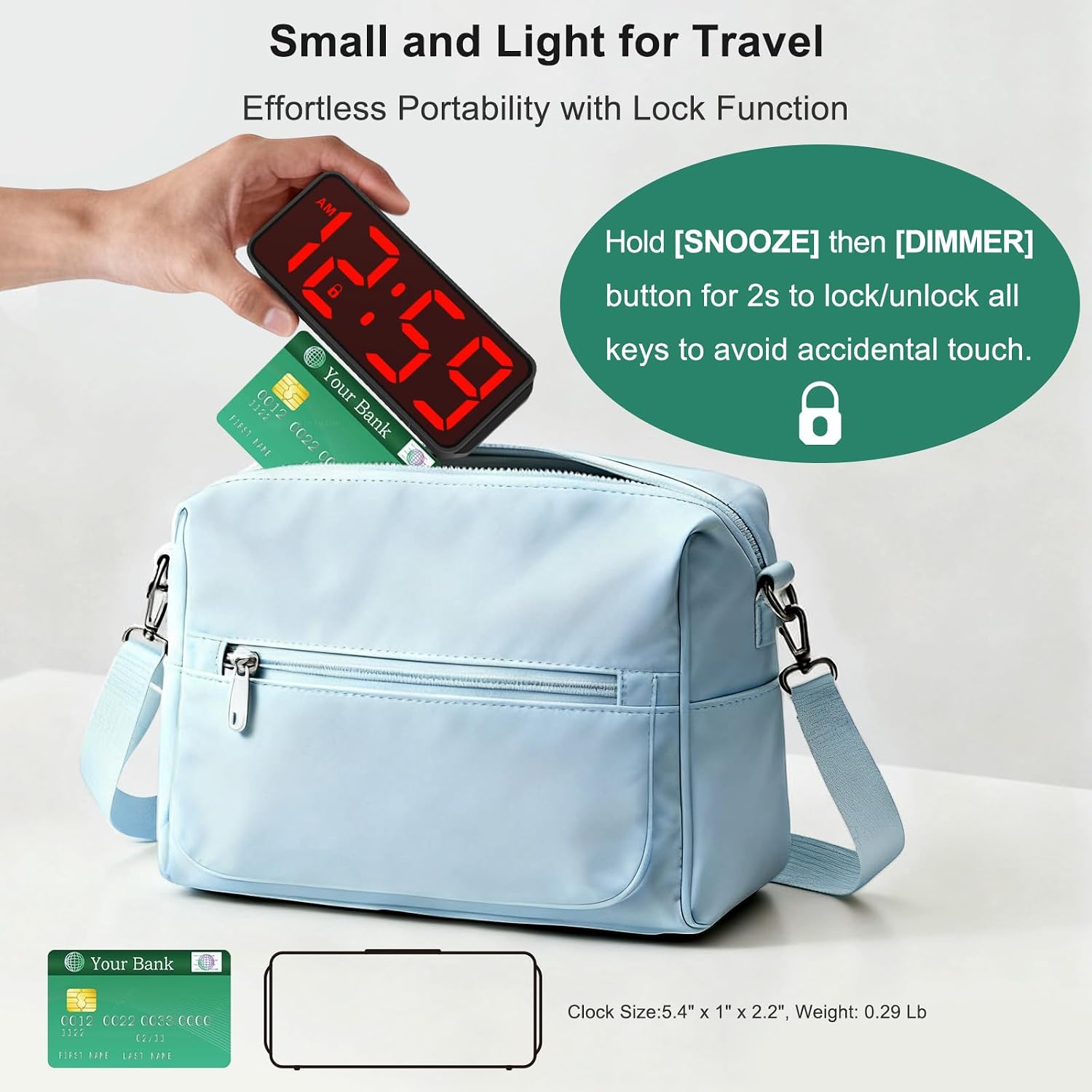 Peakeep Small Battery Powered Digital Alarm Clock | Cordless Home Travel Portable, 1.65" Large Numbers Auto Brightness, Led Display 4 Dimmers, 5 Volumes