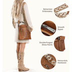 RAINSMORE Women's Medium Leather Crossbody Bag - Lightweight Casual Purse for Weekend Shopping, Everyday Outings, Travel