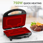 Ostba Sandwich Maker & Panini Press, 2 Slice Grilled Cheese Maker With Non-Stick Grill Plates, Indicator Lights, Cool Touch Handle, Easy To Clean And Store, 750W