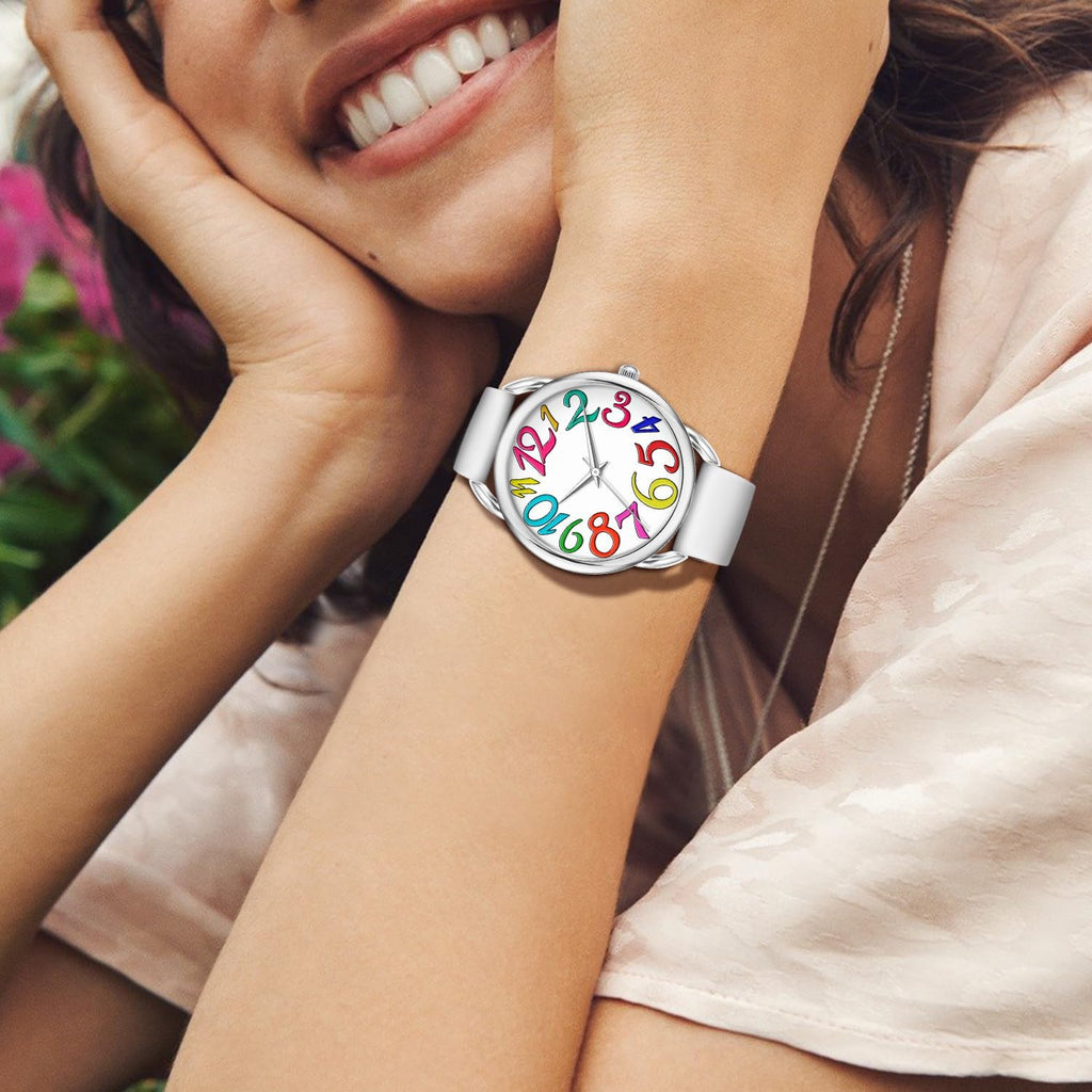 Bisley Watch for Women Big Face Colorful Arabic Numeral Easy to Read Soft Silicone Strap Watch