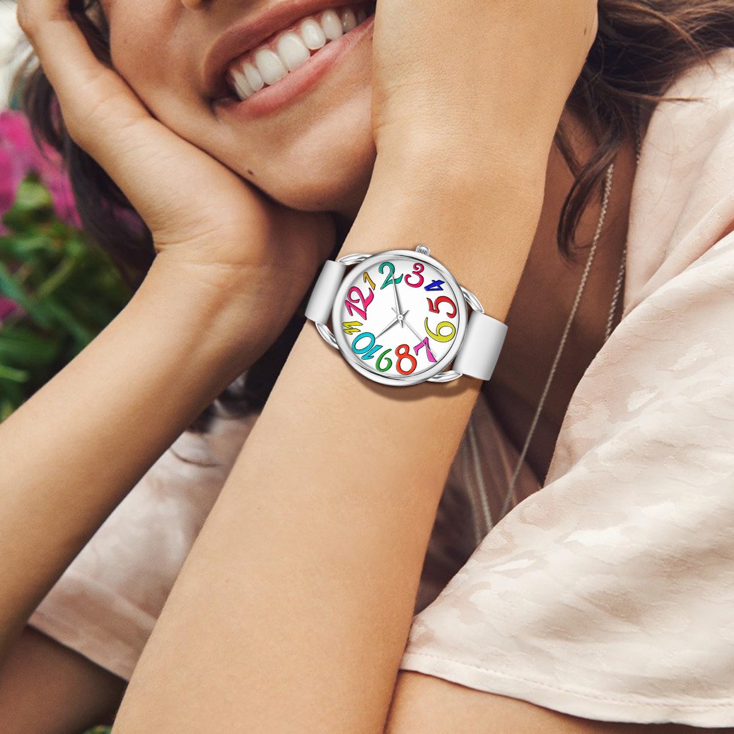 Bisley Watch for Women Big Face Colorful Arabic Numeral Easy to Read Soft Silicone Strap Watch