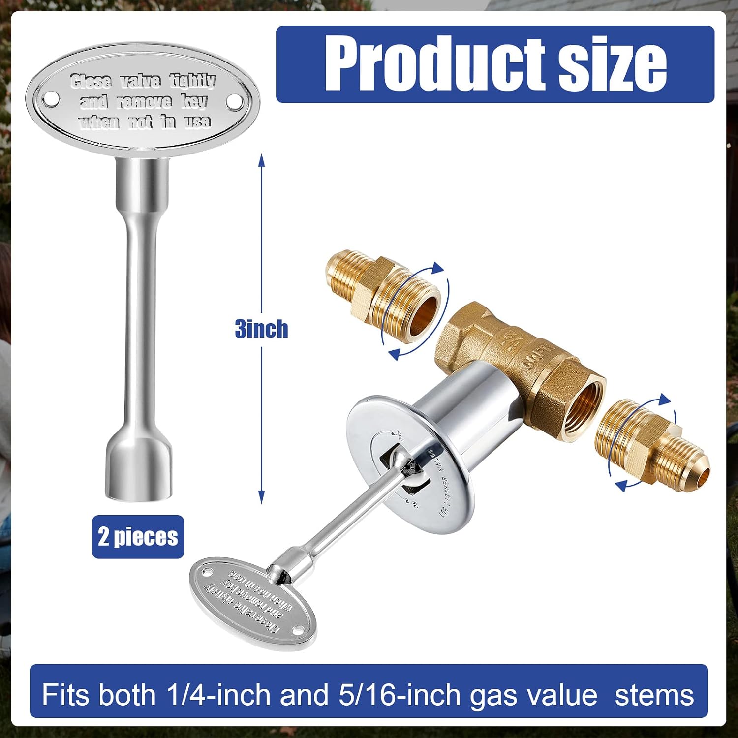 Tondiamo 2 Pcs Universal 3-Inch Gas Valve Key Fireplace Key For Gas Fire Pits Polished Brass Replacement For Outdoor Fireplace Fits Both 1/4-In And 5/16-Inch Turn Ball(Silver)