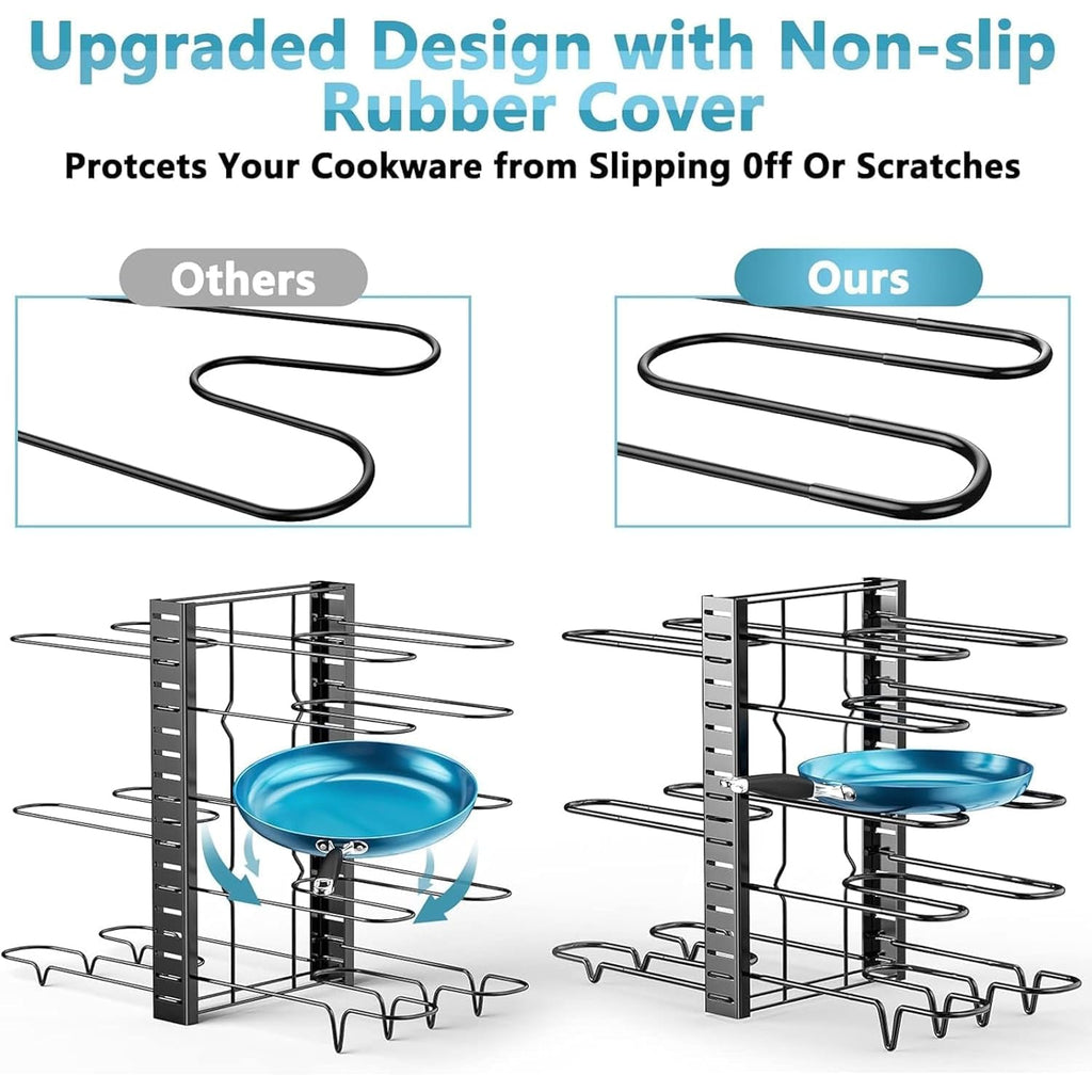 Pots And Pans Organizer For Cabinet 16.61 Height, 8 Tier Pot Organizers Rack With 3 Diy Methods, Adjustable Pan Organizer Under Cabinet Kitchen Organization And Storage