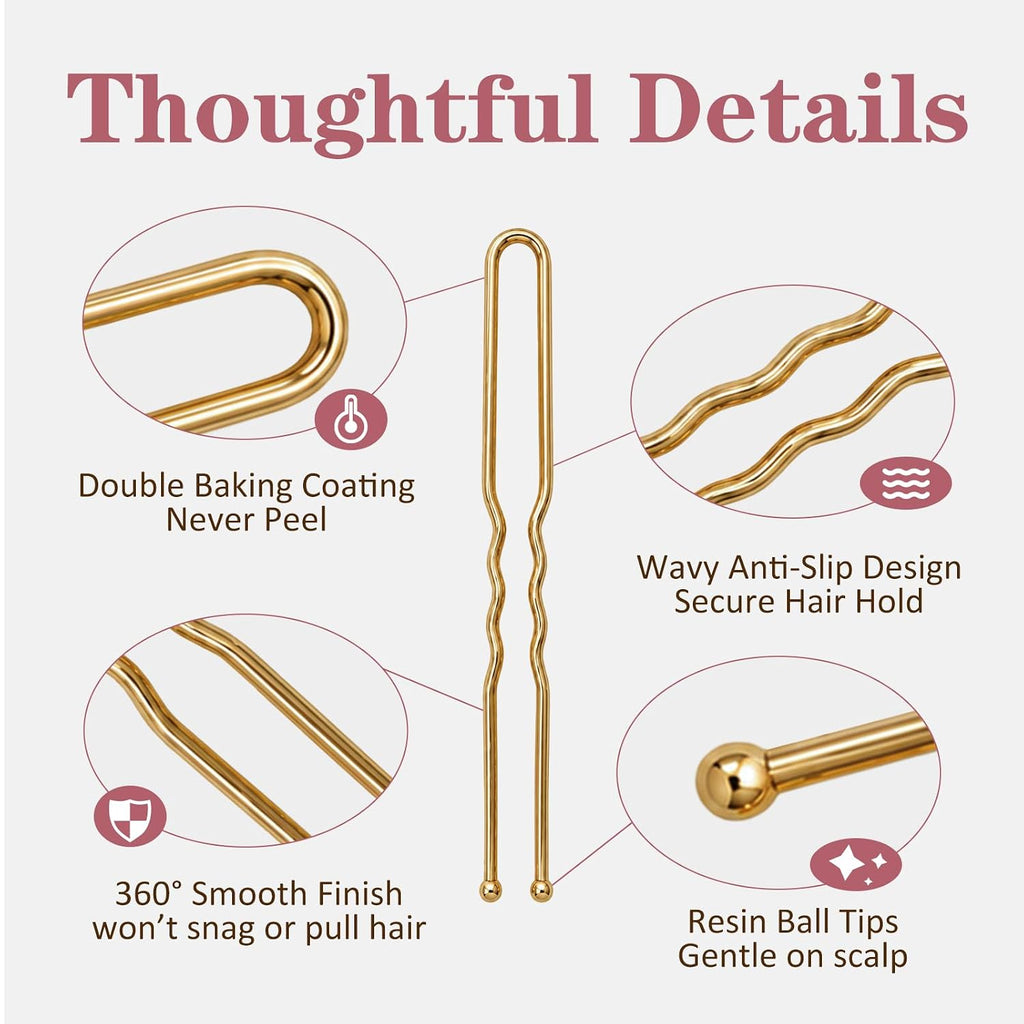 U Shaped Gold Hair Pins For Buns, 100 Pcs 2.8" Blonde Hair Pins For Women Hair Styling With Thick Hair