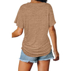 WIHOLL Womens Summer T-Shirts Short Sleeve V Neck Dolman Tops with Side Shirring Loose Fit Shirts Spring Fashion