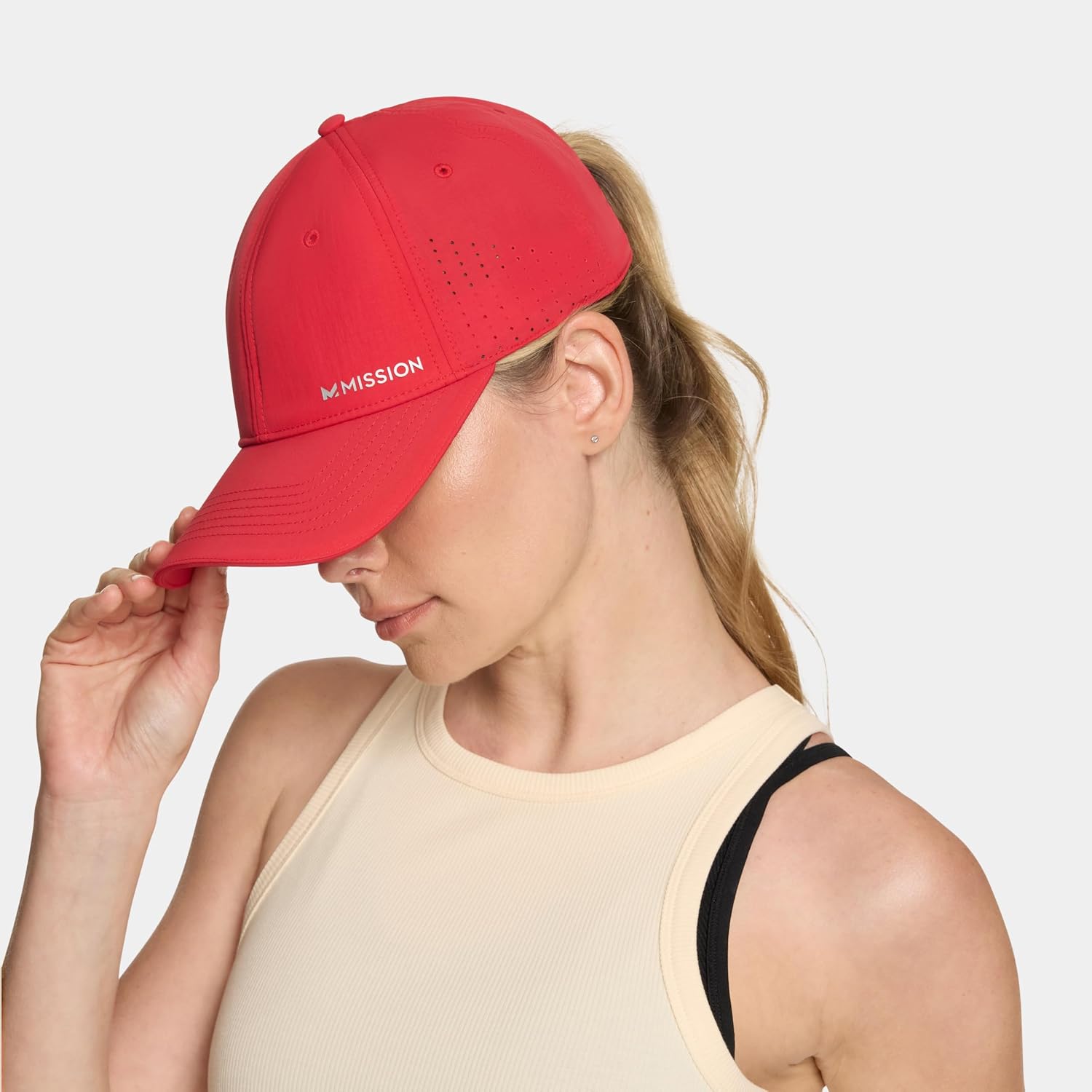 MISSION Cooling Vented Performance Hat Unisex Cap for Workouts, Golf & Running, Sweat & Water Activated Technology Team Red