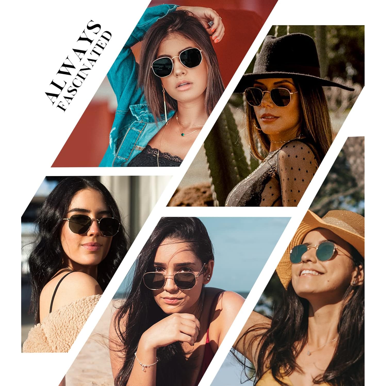 Kaliyadi Sunglasses For Women And Men, Polarized Square Uv Protection, Trendy Metal Frame Hexagon Sunglasses