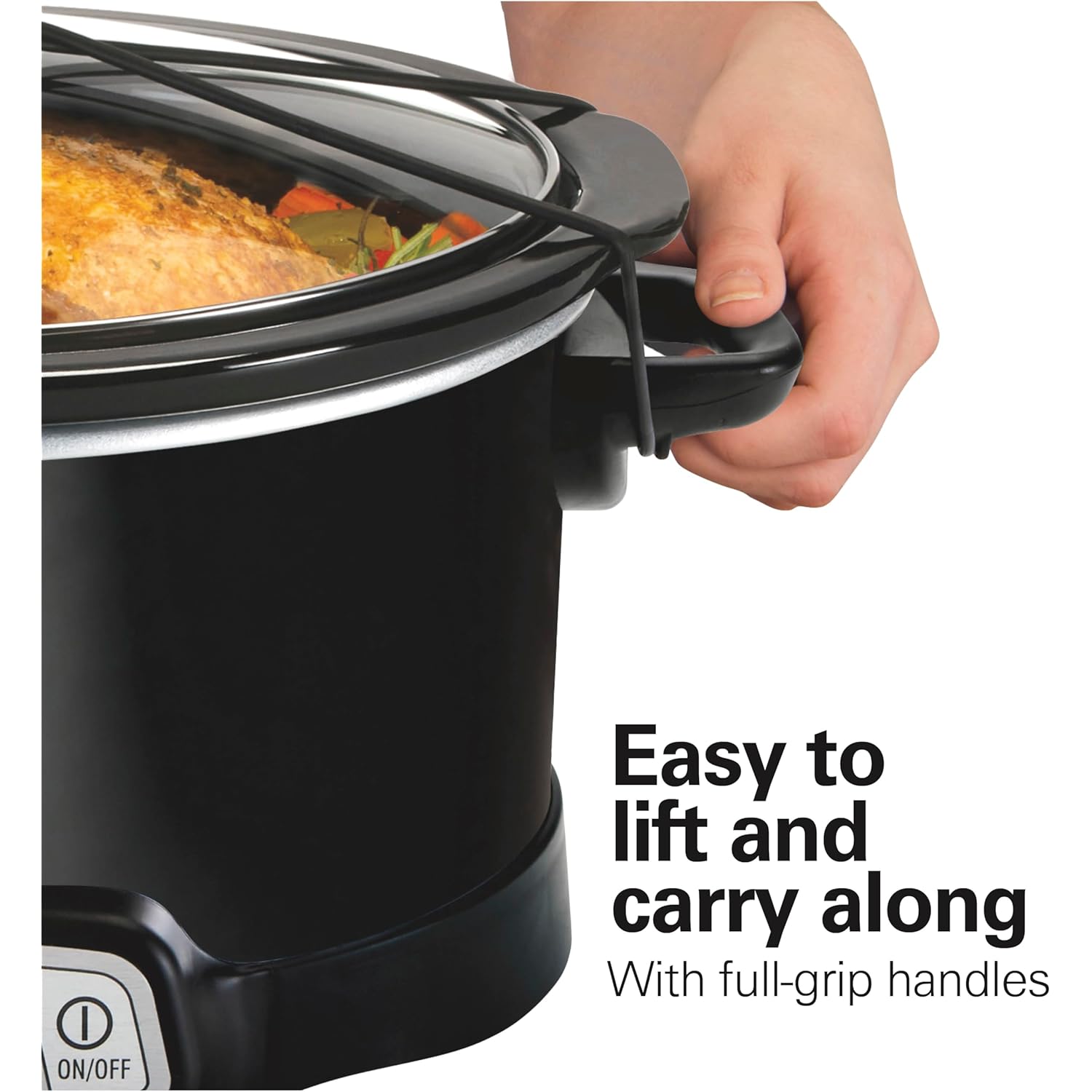 Hamilton Beach Portable 7 Quart Programmable Slow Cooker with Three Temperature Settings, Lid Latch Strap for Easy Travel, Dishwasher Safe Crock, Black (33474G)