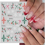 IDDFEVE Christmas Gift Bow Nail Art Stickers, Santa Hat Elk Snowflake Design, 3D Self-Adhesive Glitter French Nail Tip Winter Holiday Nail Decals for Women (5 Sheets)