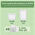 JoyServe 48 Sets Deli Containers with Lids – 16oz & 32oz – Leak Proof, Microwaveable, Dishwasher & Freezer Safe – Plastic Food Storage & Soup Containers