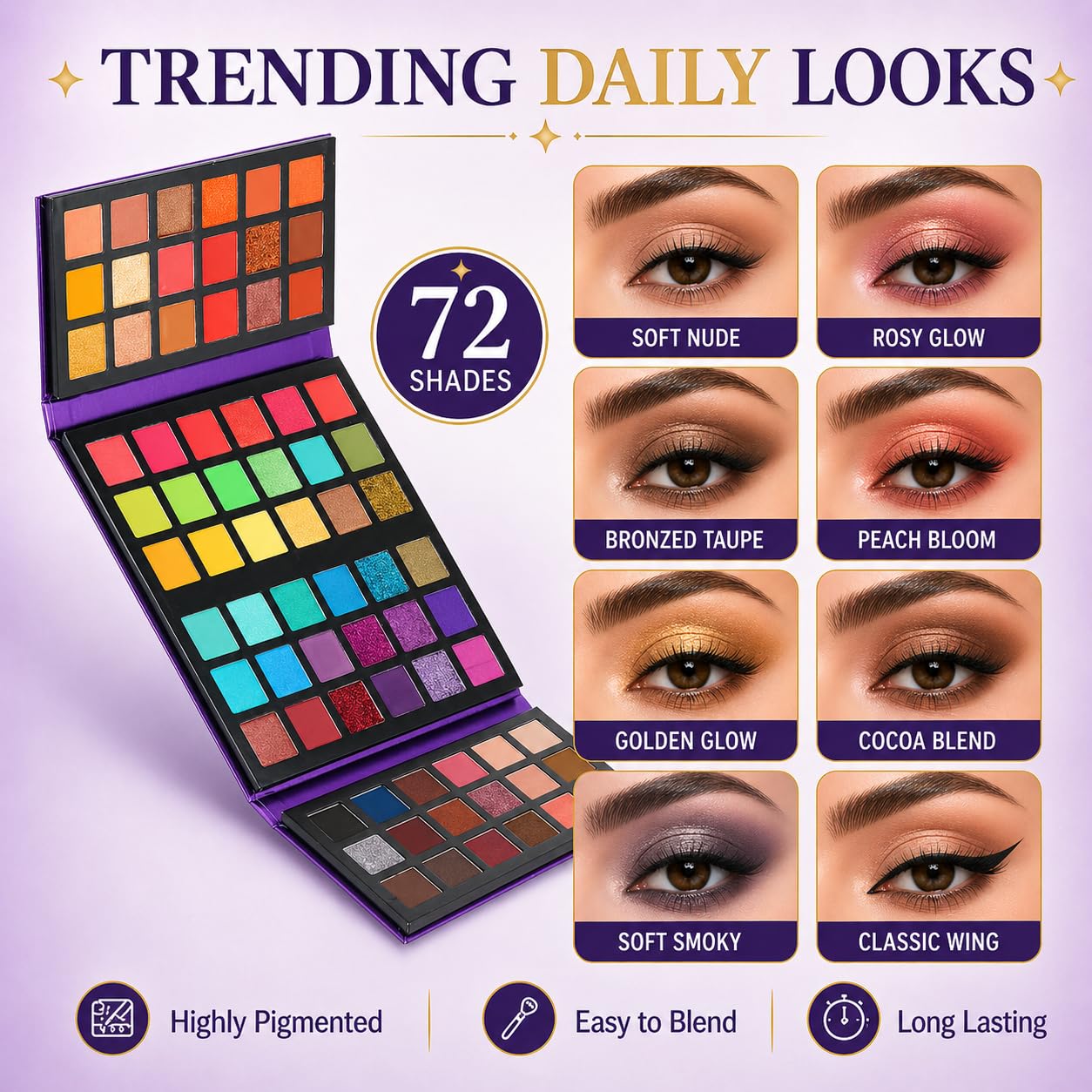 BestLand 72 Colors Ultra Secret Eyeshadow Palette, 4 in1 Color Board Matte Shimmer Glitter Nude Natural All In One Makeup Palette Blendable Pigmented Make Up Green Eye Shadow Pallet Gift Kit