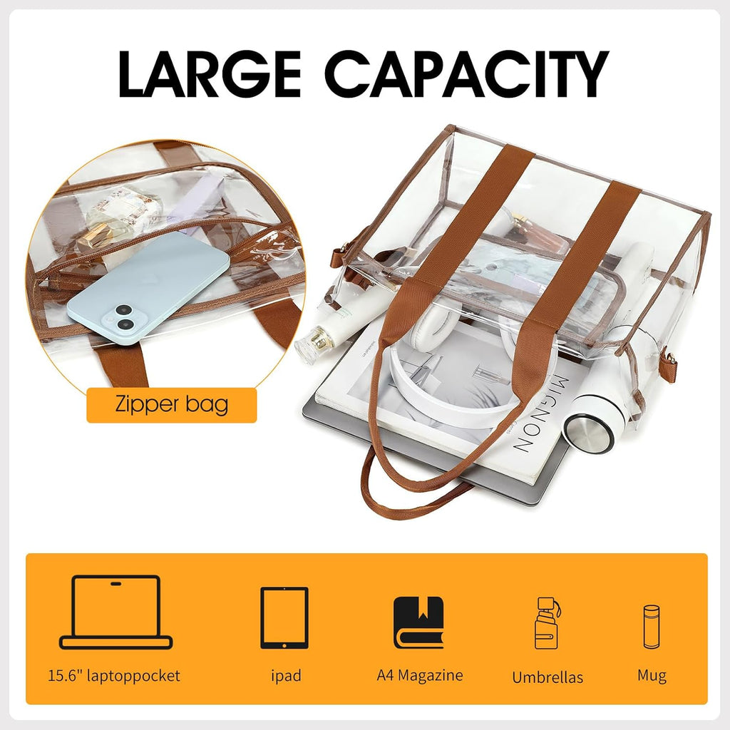 Getgto Clear Bags For Women Tote Bag, Crossbody Bag, Stadium Approved Clear Purse For Sports Events, Concert, Work & Beach