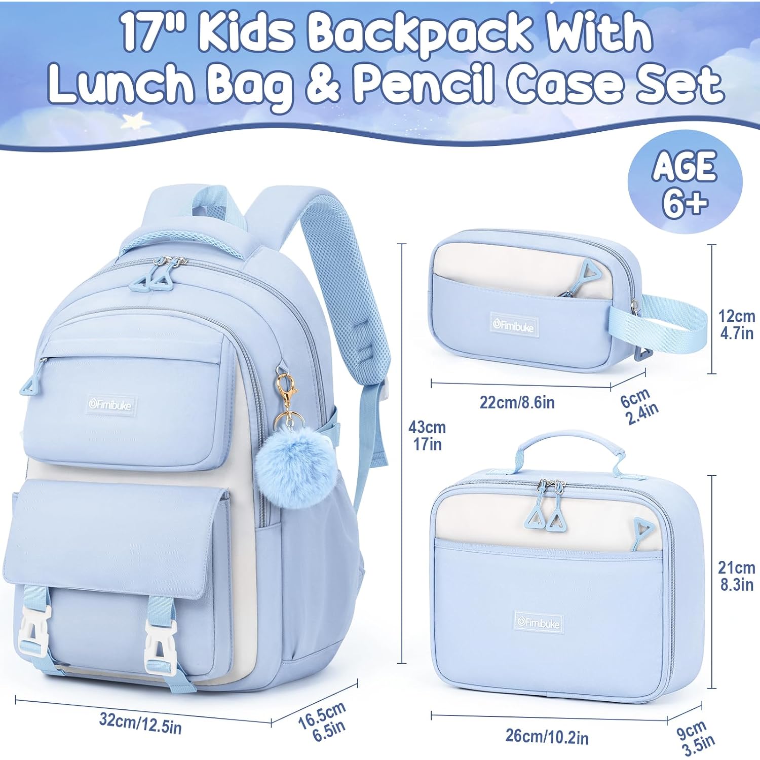 Fimibuke Waterproof Backpacks For School Girls With Lunch Box & Pencil Case | 3Pcs Lightweight Teen Girls Backpack Bookbag, Cute Kids Toddler School Bag For Elementary Middle High School Students Travel