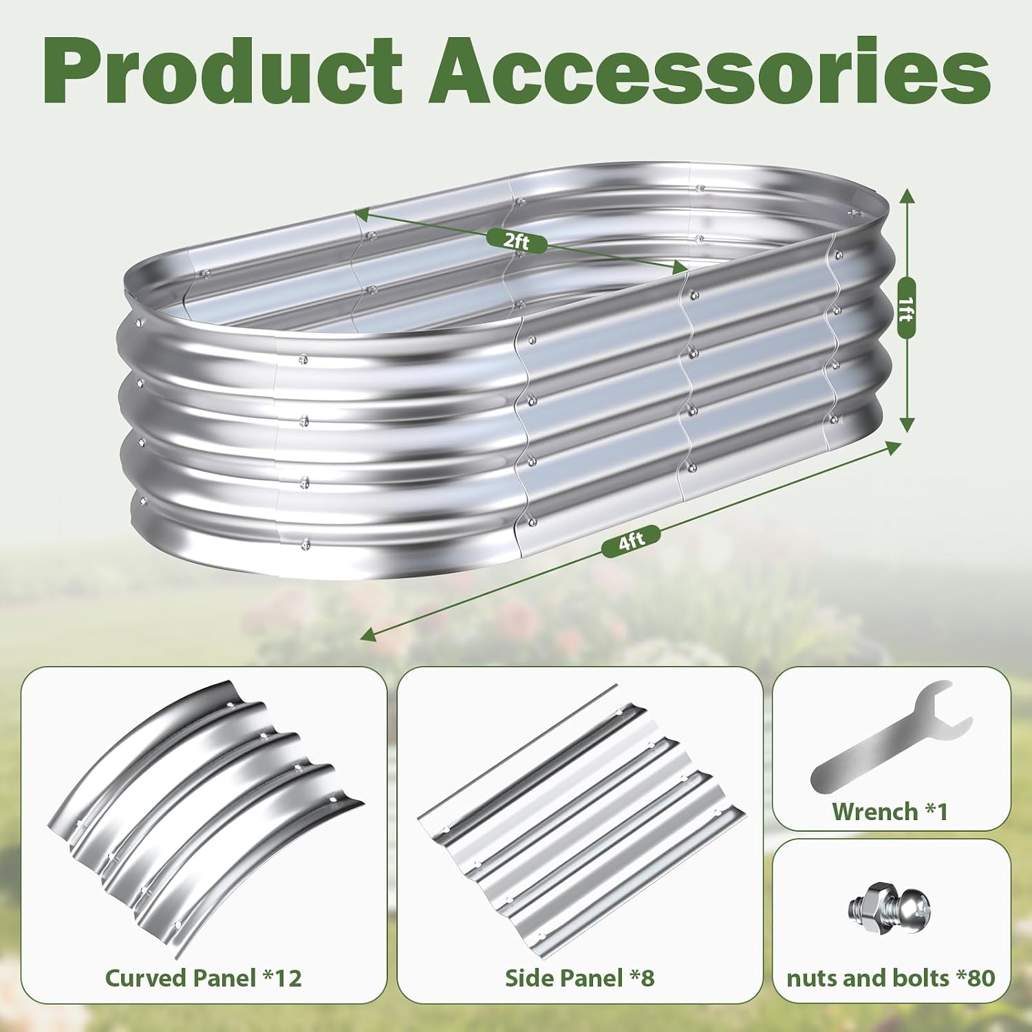 Galvanized Raised Garden Bed Outdoor, 4X2X1Ft(2Pack) Metal Heavy Duty Planter Boxes For Gardening, Easy Assemble Bottomless Small Oval Plant Container Kit For Vegetable, Flower, Fruit, Silver