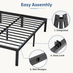 Dumos Queen Size 12" Bed Frame - Metal Platform Bed Frame Mattress Foundation With Steel Slat Support, No Box Spring Needed, Storage Space Under Base, Easy Assembly, Black