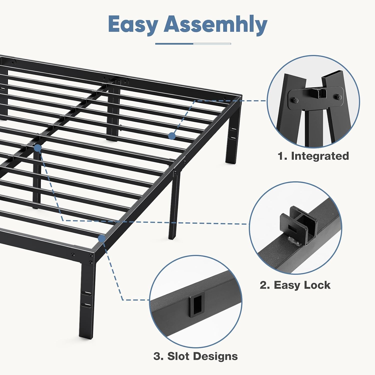 Dumos Queen Size 12" Bed Frame - Metal Platform Bed Frame Mattress Foundation With Steel Slat Support, No Box Spring Needed, Storage Space Under Base, Easy Assembly, Black
