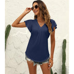 Women'S Summer Tops Ruffle Sleeve V Neck Tunic Shirts Business Casual Flowy Blouses For Women